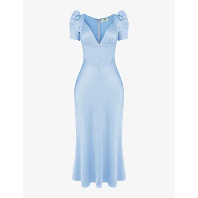 House Of Cb Womens Soft Blue Rafaela Lace-panel Stretch-silk Midi Dress In Soft Blue