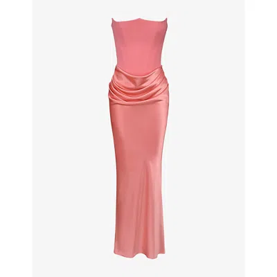 House Of Cb Womens Raspberry Persephone Corset Woven Maxi Dress In Pink