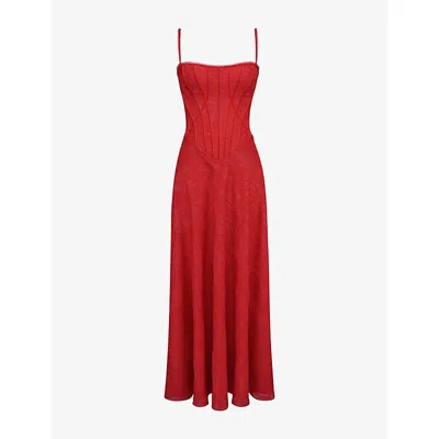House Of Cb Womens Red Esme Floral-pattern Chiffon Maxi Dress