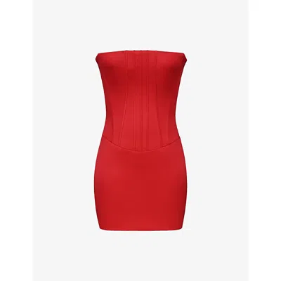 House Of Cb Womens Red Laila Strapless Hourglass Satin Mini Dress