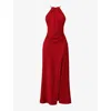 House Of Cb Womens Red Rose Zanab Halter-neck Thigh-split Woven Maxi Dress In Red Rose
