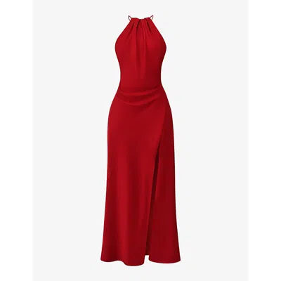 House Of Cb Womens Red Rose Zanab Halter-neck Thigh-split Woven Maxi Dress