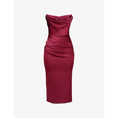 House Of Cb Womens Santana Strapless Satin Midi Dress Rhubarb