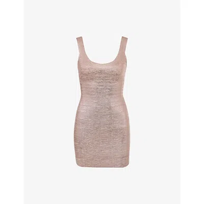 House Of Cb Womens Rose Gold The Og Bandage Panelled Stretch-woven Mini Dress In Brown