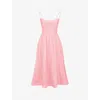 House Of Cb Womens Rose Pink Lolita Square-neck Fitted-bodice Stretch-cotton Midi Dress