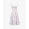 House Of Cb Womens Rose Print Chiarina Ruched Stretch-cotton Midi Dress