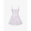 House Of Cb Womens Rose Print Sade Floral-print Lace-trim Stretch-cotton Mini Dress In White