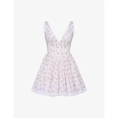 House Of Cb Womens Rose Print Salma Floral-print Stretch-cotton Mini Dress In Pink