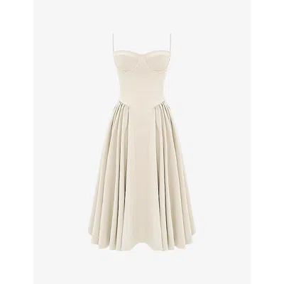 House Of Cb Womens Vintage Cream Samaria Corset-top A-line Stretch-cotton Midi Dress