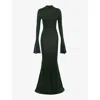 House Of Cb Sancha Open Back Long Sleeve Semisheer Body-con Maxi Dress In Forest Green