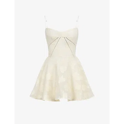 HOUSE OF CB WOMENS VINTAGE CREAM SERENITA FLORAL-JACQUARD WOVEN MINI DRESS
