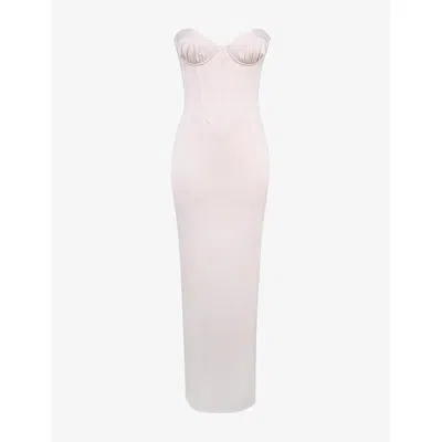 House Of Cb Womens Valeria Corset Strapless Satin Midi Dress Silver