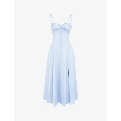 House Of Cb Womens Soft Blue Carmen Sleeveless Cotton-blend Midi Dress