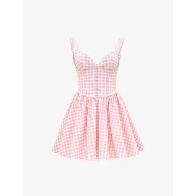 House Of Cb Womens Strawberry Shortcake Brigitte Print Corset Linen-blend Mini Dress