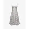 House Of Cb Of Cb Womens Mya Floral-print Stretch-cotton Midi Dress Stripe Floral Green In Gray