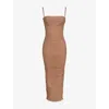 House Of Cb Womens Tan Fornarina Ruched Stretch-mesh Maxi Dress In Neutral