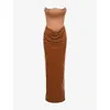 House Of Cb Of Cb Womens Persephone Fuller-bust Stretch-satin And Velvet Maxi Dress Toffee Velvet In Brown