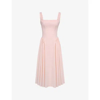 House Of Cb Womens Veiled Rose Dorothy Gathered Stretch-cotton Midi Dress In Pink