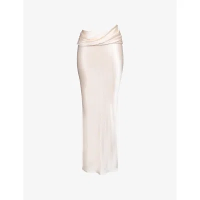 House Of Cb Womens Vintage Cream Beau Draped Satin Maxi Skirt In Neutral