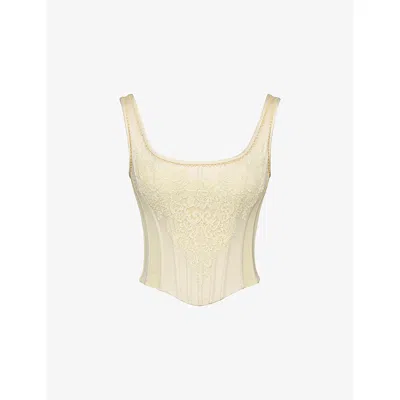House Of Cb Womens Vintage Ivory Mimi Embroidered Satin Corset To In Neutral