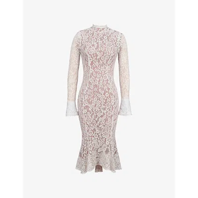 HOUSE OF CB WOMENS VINTAGE IVORY SOPHIA FITTED LACE COTTON-BLEND MIDI DRESS XS
