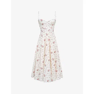 House Of Cb Womens Vintage Rose Taupe Steffani Floral-print Stretch-cotton Midi Dress