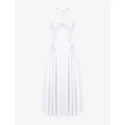 House Of Cb Womens Adabella Halter-neck Floral-print Cotton-blend Midi Dress White