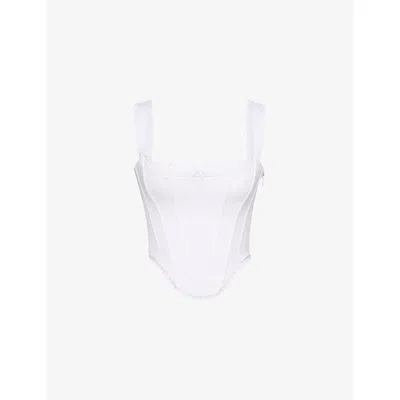 House Of Cb Womens White Adina Scalloped-trim Stretch-cotton Corset To