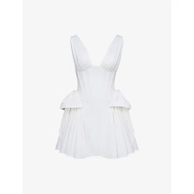 House Of Cb Womens White Amalia Corset-bodice Stretch-cotton Mini Dress