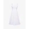 House Of Cb Womens White Amara Floral-print Lace-embroidered Stretch-cotton Midi Dress