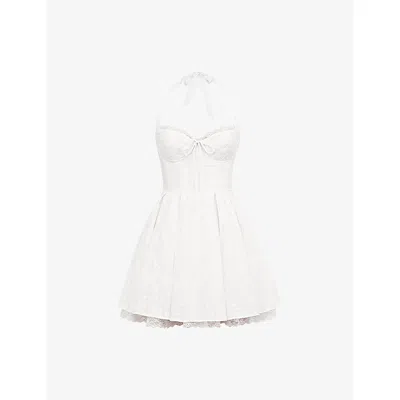 House Of Cb Womens Harriet Halter Cotton-blend Mini Dress White Broderie