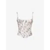 House Of Cb Womens White Cadie Ribbon-print Cotton Corset Top