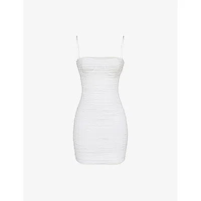 House Of Cb Womens White Ella Gathered Stretch-mesh Mini Dress