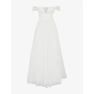 House Of Cb Womens White Fairytale Off-the-shoulder Tulle Bridal Gown