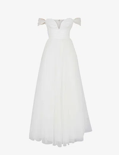 House Of Cb Fairytale Off-the-shoulder Tulle Bridal Gown In White