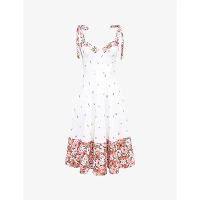 House Of Cb Womens White Floral Print Emely Floral-print Cotton Midi Dress Xs