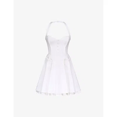 House Of Cb Womens White Heidi Halterneck Stretch-cotton Mini Dress