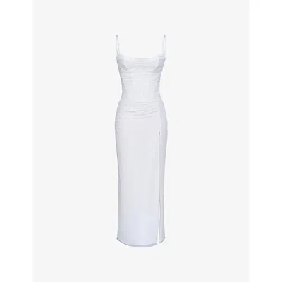 House Of Cb Womens White Lini Bodycon Stretch-mesh Maxi Dress