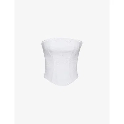 House Of Cb Womens White Livie Broderie-texture Cotton Corset To