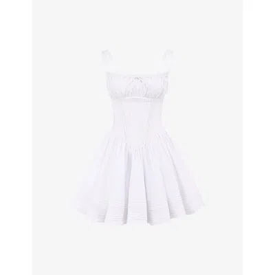 House Of Cb Womens Natassia Flared-skirt Cotton-blend Mini Dress White