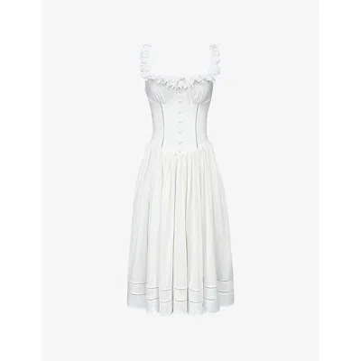 House Of Cb Womens White Phoebe Square-neck Stretch-cotton Midi Dress