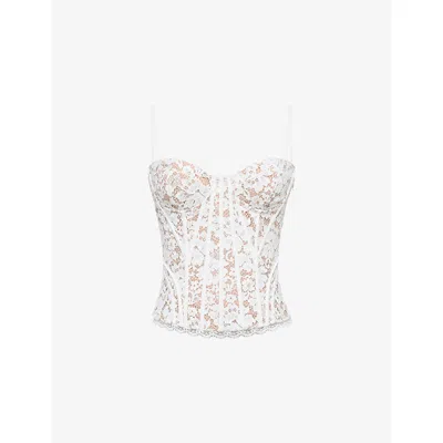 House Of Cb Womens White Rania Floral Lace Corset To In Yellow