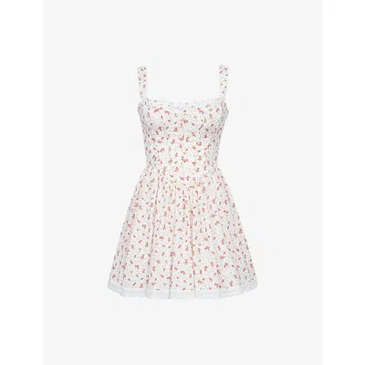 House Of Cb Womens White Rose Print Ami Corset-bodice Stretch-cotton Mini Dress In Multi