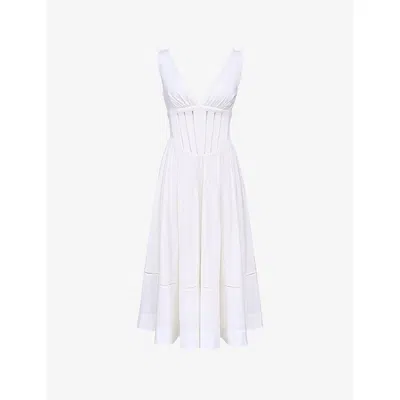 House Of Cb Womens White Samia V-neck Stretch-cotton Midi Dress