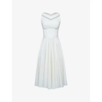 House Of Cb Womens White Scarlett Lace-insert Stretch-cotton Midi Dress