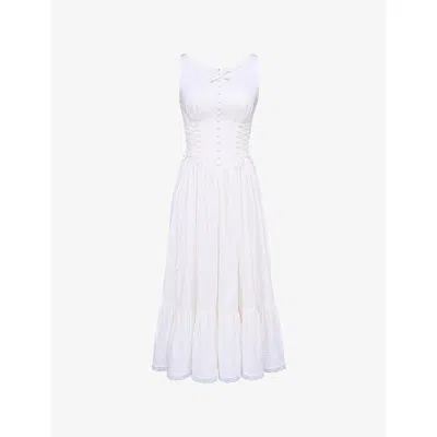 House Of Cb Womens White Sienna Sleeveless Stretch-cotton Midi Dress
