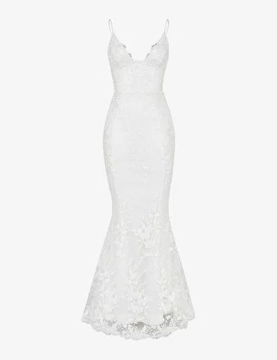 House Of Cb Solene Scallop-trim Floral-lace Bridal Gown In White