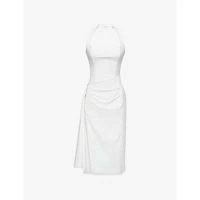 House Of Cb Womens White Tallulah Halterneck Cotton Midi Dress