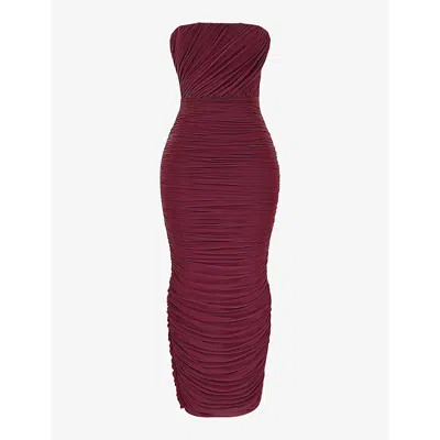 House Of Cb Sapphire Gathered Stretch-woven Maxi Dress In Wine