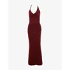 House Of Cb Womens Wine Thalina Halterneck Stretch-knit Maxi Dress In Burgundy